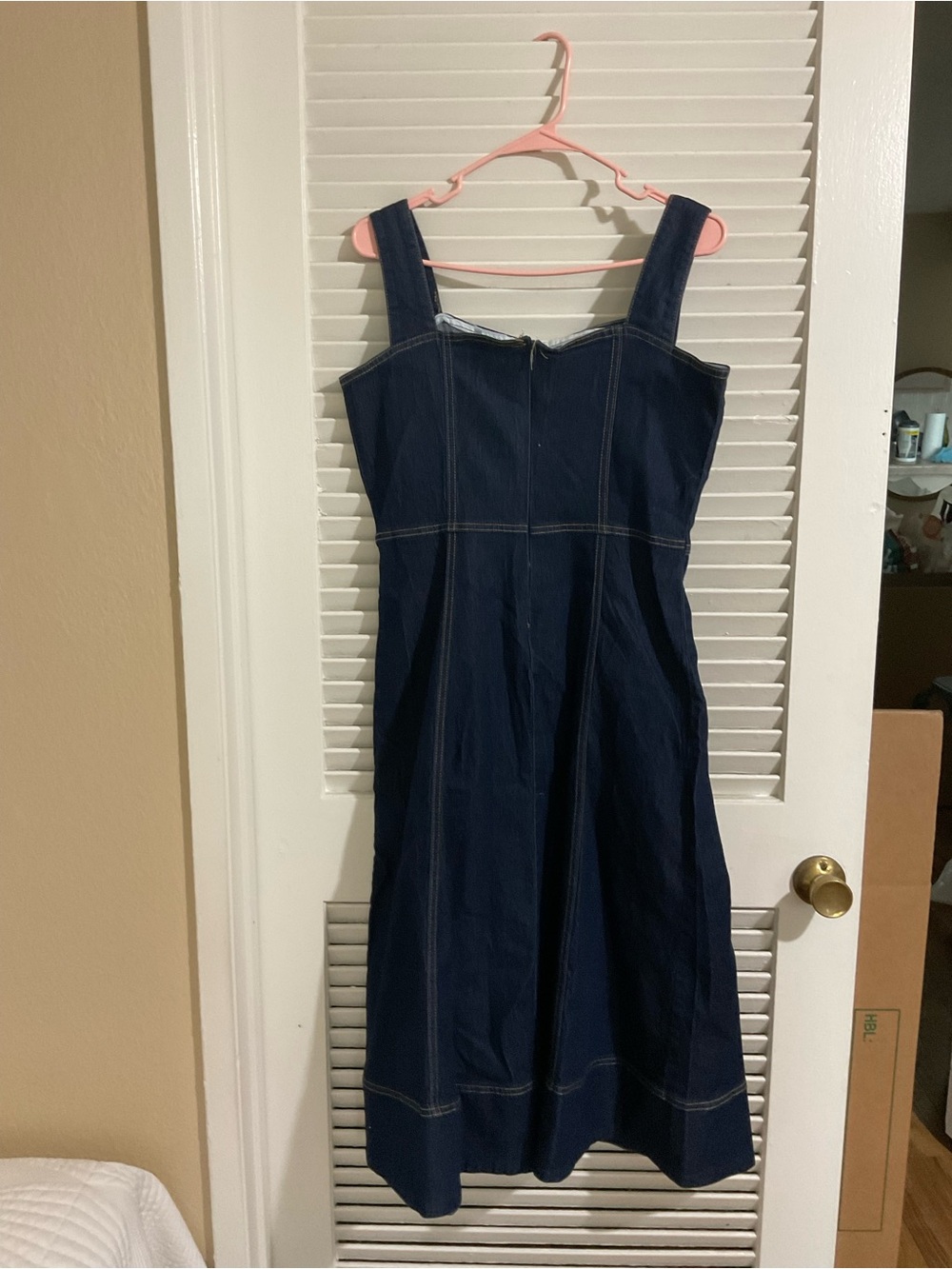 Sleeveless Dark Blue Denim Midi Dress